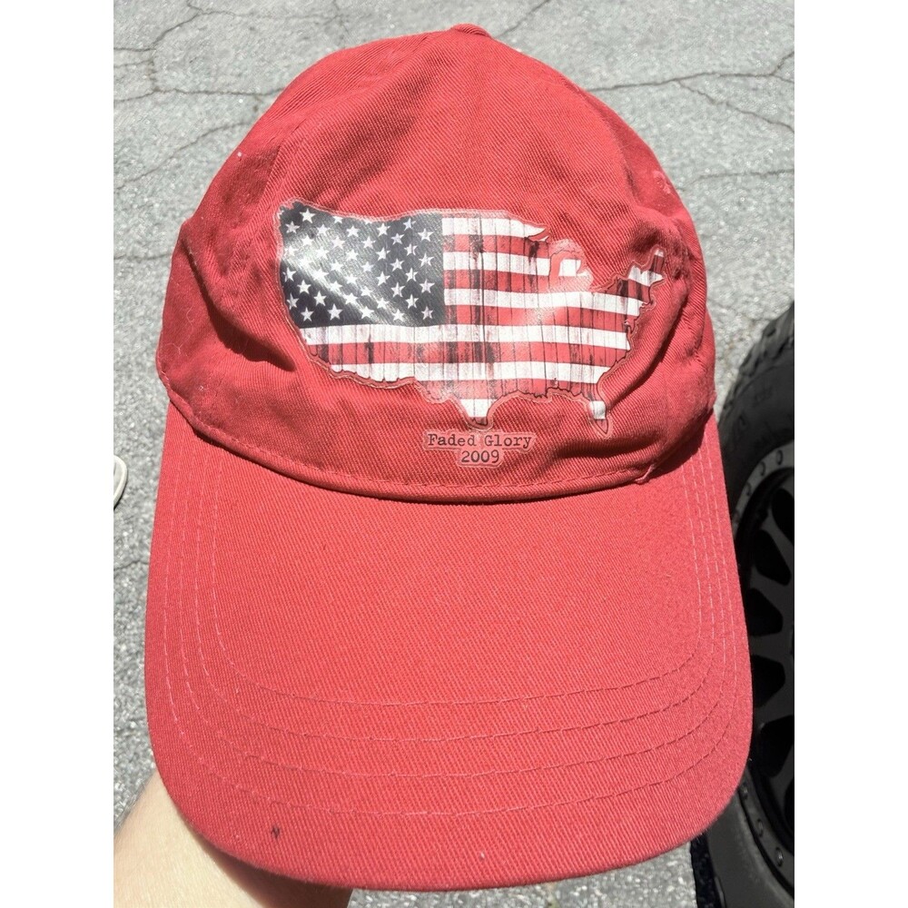 Faded Glory 2009 USA American Flag Distressed Baseball Hat Unisex Adjustable Red